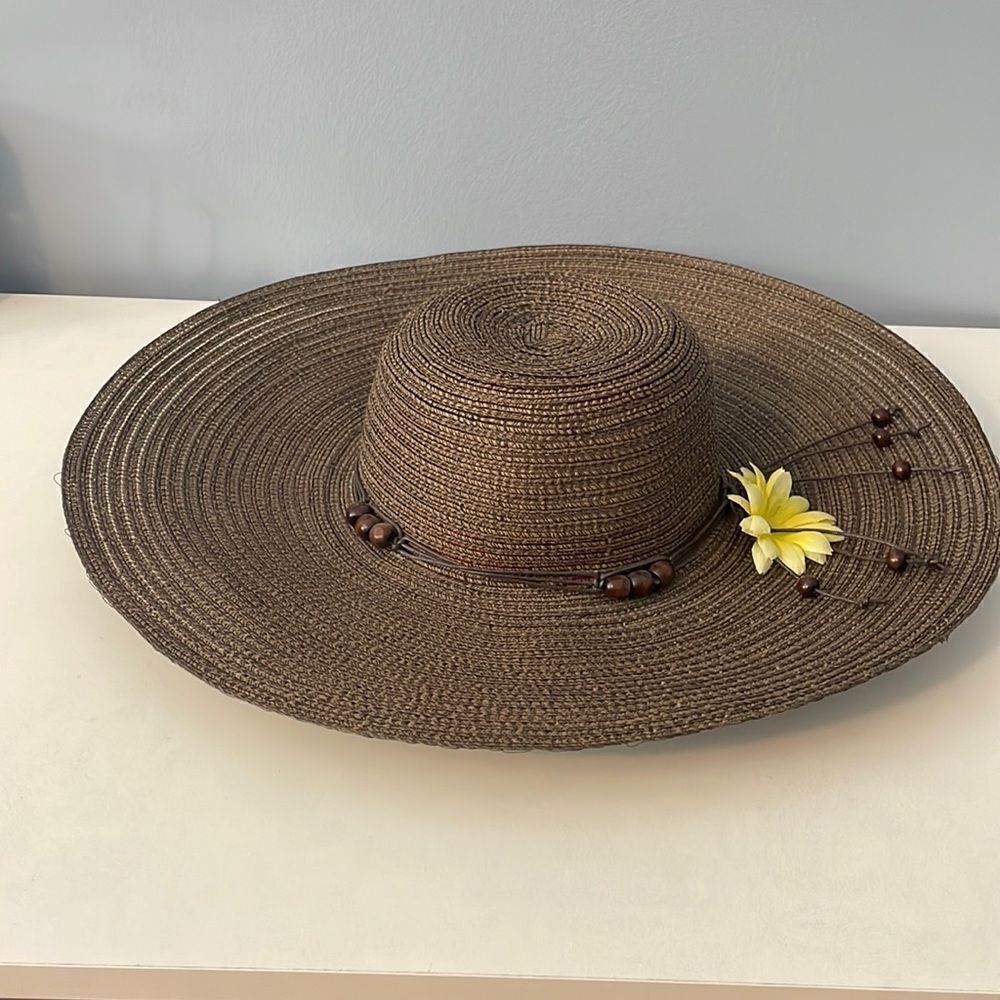 Magid Beach Hat.  Paper sun hat with wide brim and wooden beads